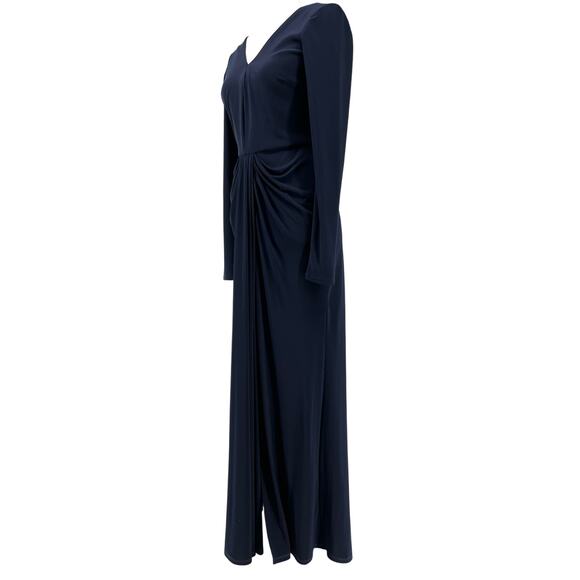Vera Wang Navy Blue Long Sleeve V Neck Ruched Evening Gown Long Dress (4) - Picture 5 of 13